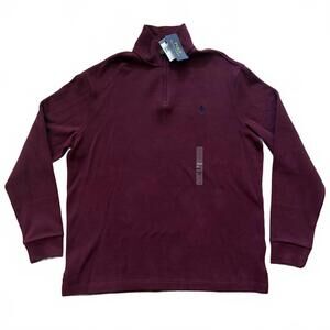 Polo Ralph Lauren 1/4 Zip Sweater Mock Neck Knit Pony Burgundy Men's Large NWT
